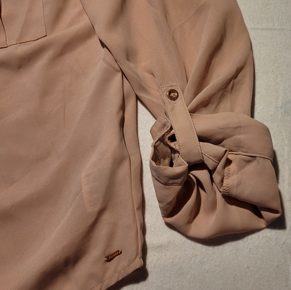 NWT Guess Blush Pink Zip Front Semi Sheer Long Sleeve Blouse Large - Picture 5 of 12